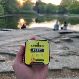 locked in party hangover supplement holding in hand central park