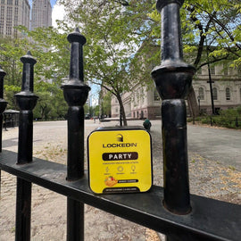 locked in party hangover supplement on fence