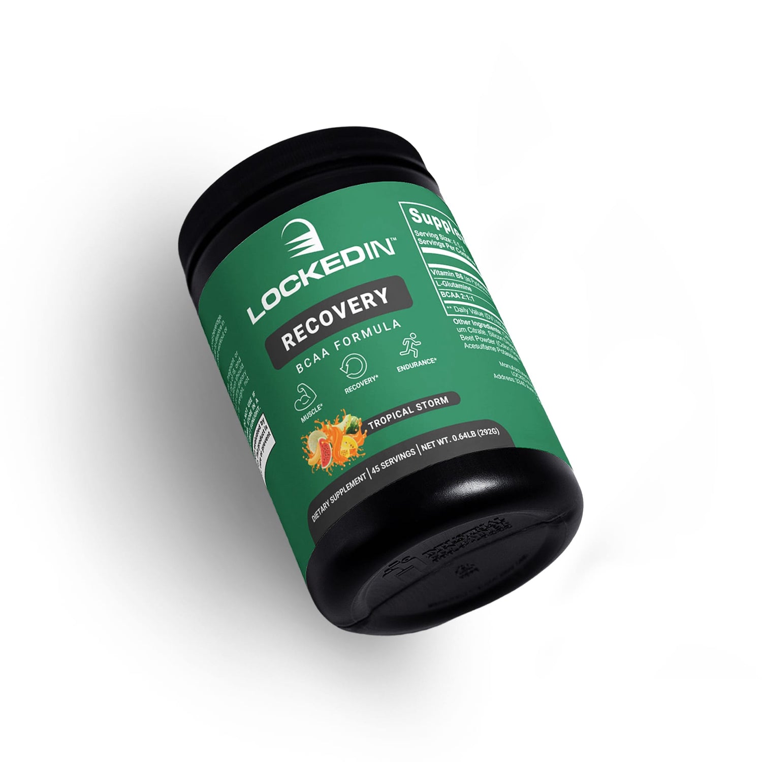 locked in recovery amino acid supplement lying flat product photo