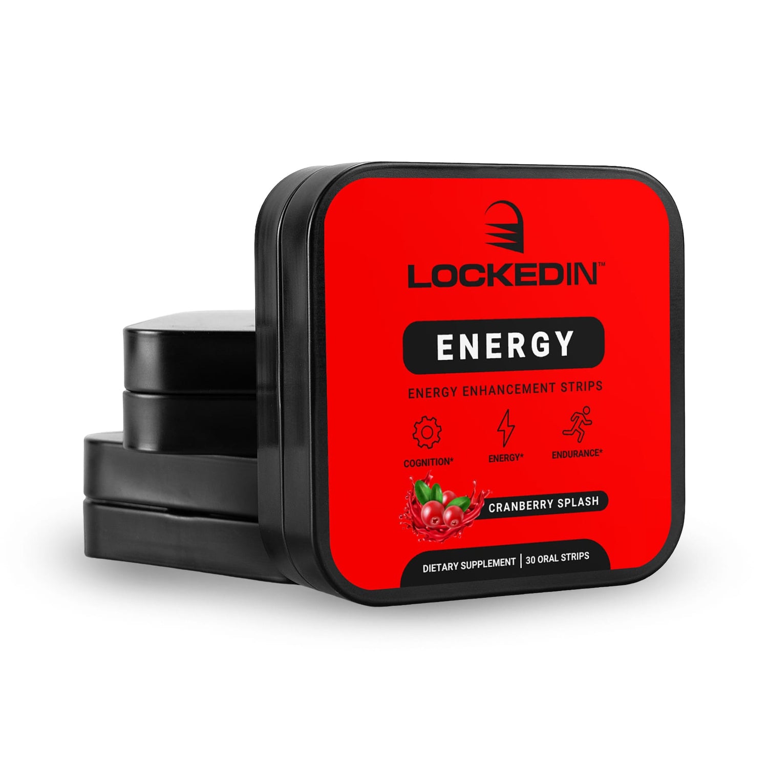 Locked-In Energy strips in Cranberry Splash, displayed on white background