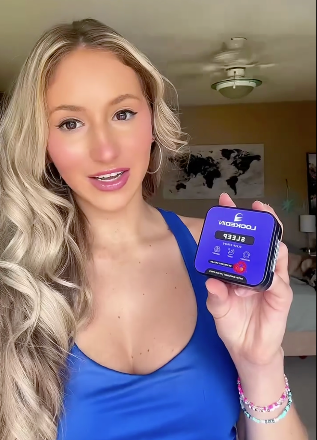 Woman holding locked in sleep strips