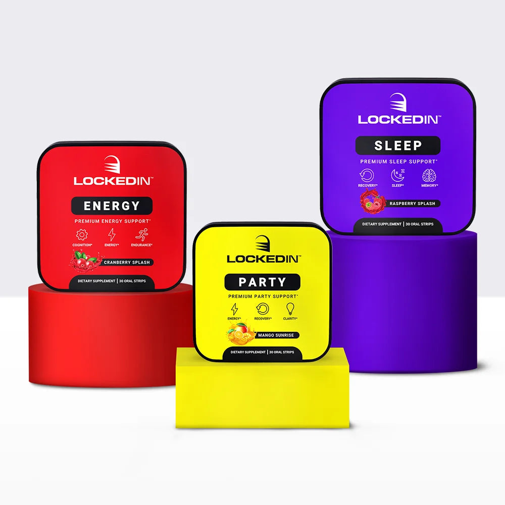 locked in energy support supplement, locked in party hangover support supplement, locked in sleep support supplement